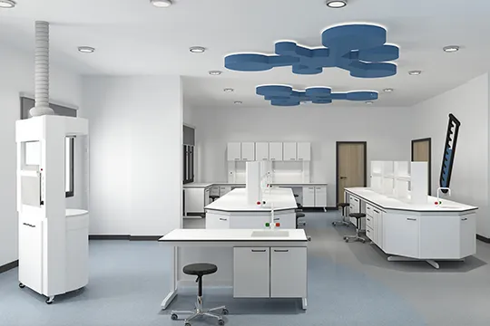 research lab tables and fume hood